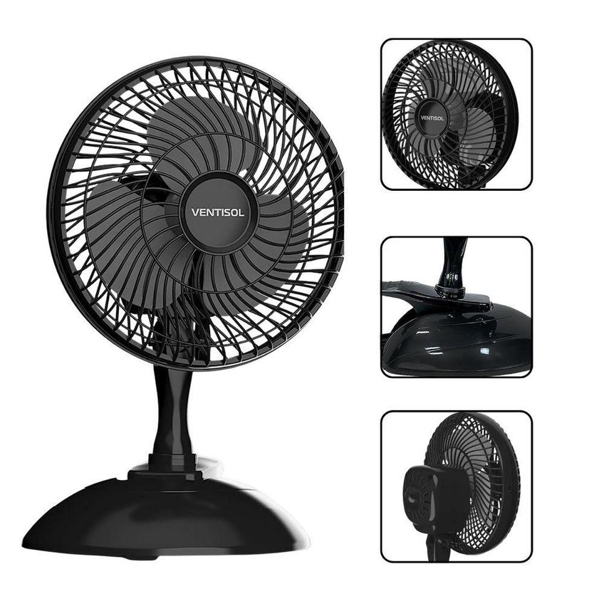Mini Ventilador Ventisol 3 Velocidades 20cm 3 Pás Preto 220v - imagem 3