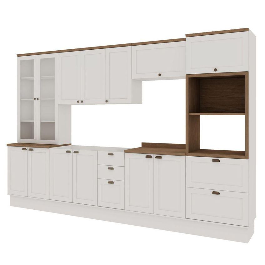 Cozinha Completa Iluminata 6 Peças 14 Portas 4 Gavetas Mdf Mdp 350cm Branco E Ebano - imagem 3