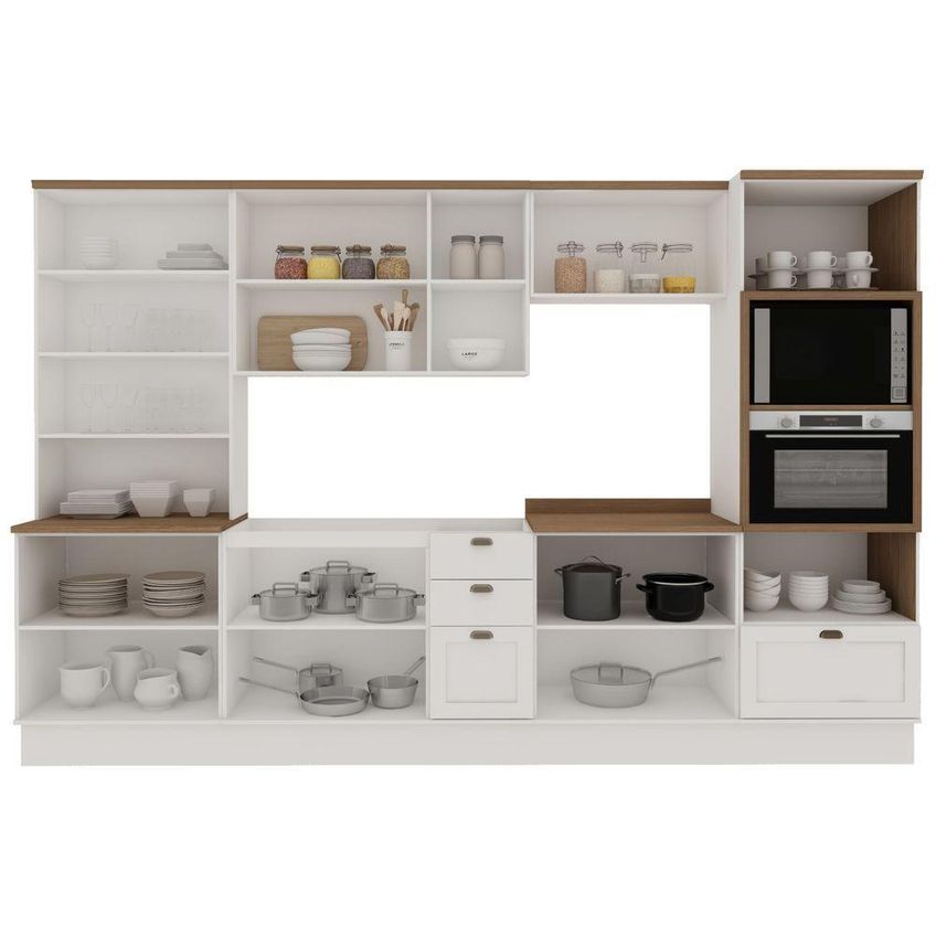 Cozinha Completa Iluminata 6 Peças 14 Portas 4 Gavetas Mdf Mdp 350cm Branco E Ebano - imagem 4