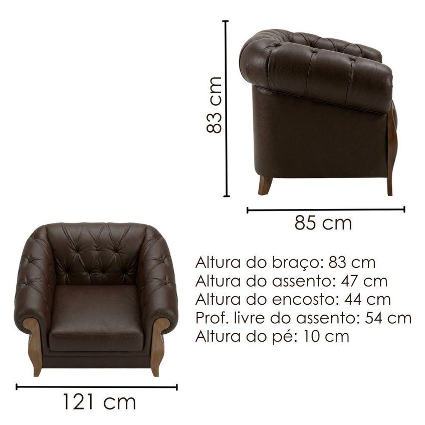 Poltrona Decorativa Capitone Milano Pés Madeira Courino TCS 721 Moll - imagem 3