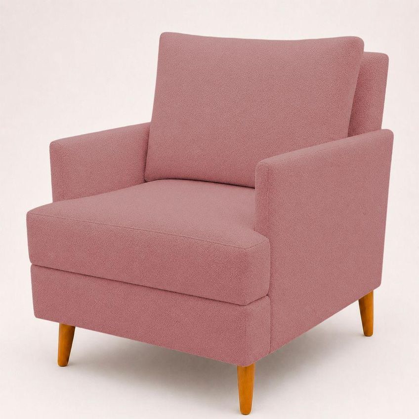 Poltrona Decorativa Serena Com Almofada Solta Bouclé Premium Confortável Bege Ammê Estofados - imagem 4