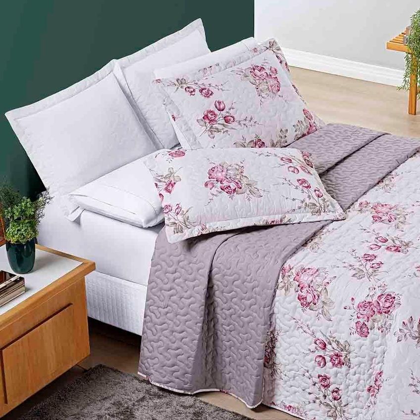 Coordenado Cobre Leito Michigam Queen 7 Peças Micropercal 100% Poliéster Matelassê Dupla Face Lilás - imagem 4