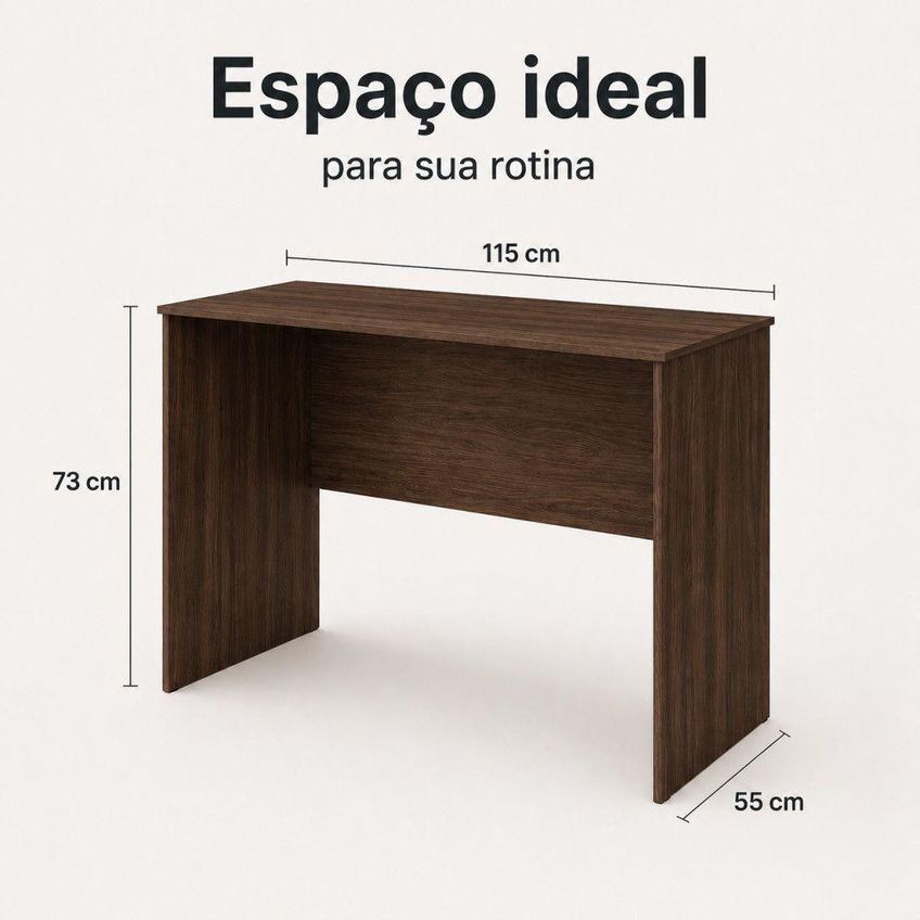 Escrivaninha Retangular Arizona Moderno Sem Gavetas MDF 115cm Castanho - imagem 5