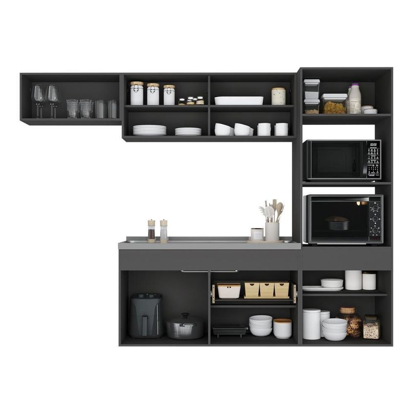 Cozinha Completa Milano 7 Portas MDF-MDP 251,5cm Grafite Multimóveis - imagem 2