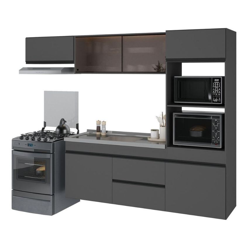 Cozinha Completa Milano 7 Portas MDF-MDP 251,5cm Grafite Multimóveis - imagem 4