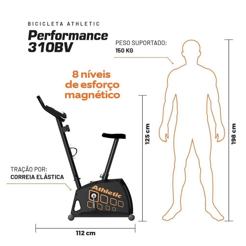 Bicicleta Ergométrica Vertical Athletic Performance 310bv Magnética Manual 8 Níveis 150kg - imagem 5