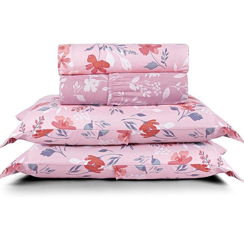 Coordenado Cobre Leito E Lençol Elyte Casal 7 Peças 100% Poliéster Dupla Face Floral Casa Show - imagem 2