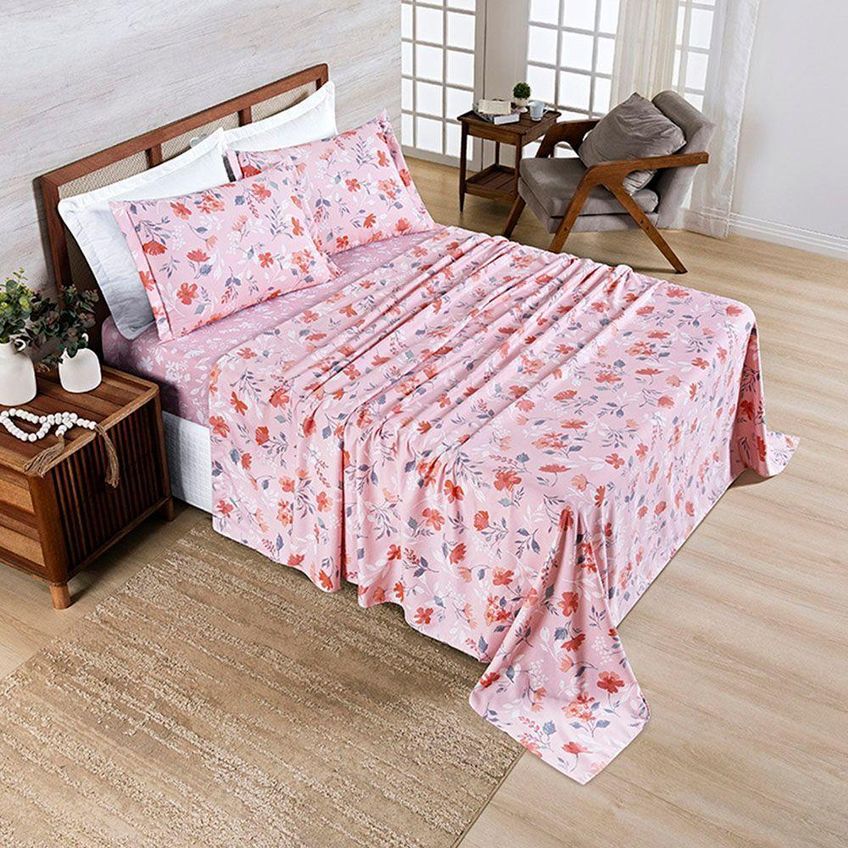 Coordenado Cobre Leito E Lençol Elyte Casal 7 Peças 100% Poliéster Dupla Face Floral Casa Show - imagem 3