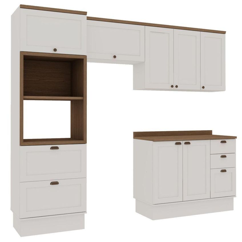 Cozinha Compacta 4 Peças Iluminata 8 Portas 4 Gavetas MDF-MDP 270cm Branco-Ébano Genialflex Móveis - imagem 2