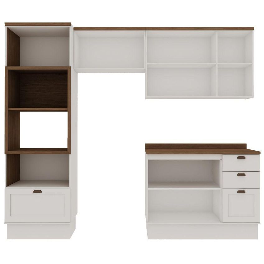 Cozinha Compacta 4 Peças Iluminata 8 Portas 4 Gavetas MDF-MDP 270cm Branco-Ébano Genialflex Móveis - imagem 3