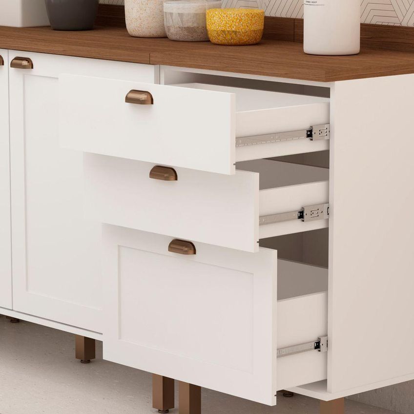 Cozinha Compacta 4 Peças Iluminata 8 Portas 4 Gavetas MDF-MDP 270cm Branco-Ébano Genialflex Móveis - imagem 4