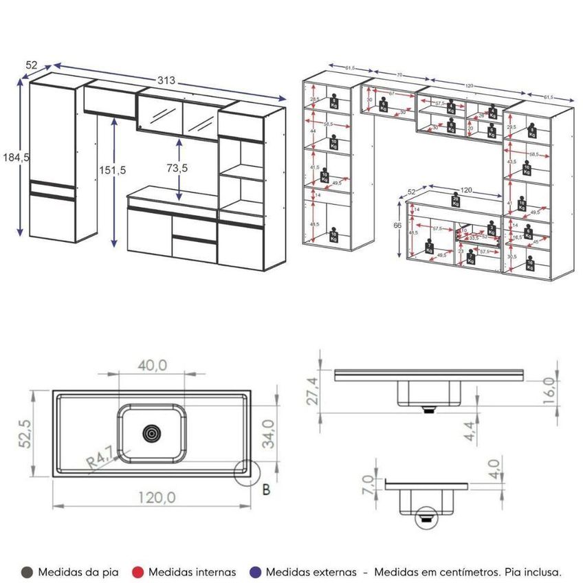 Cozinha Completa Modulada Milano 9 Portas 1 Gaveta MDP-MDF 313cm Grafite - imagem 4