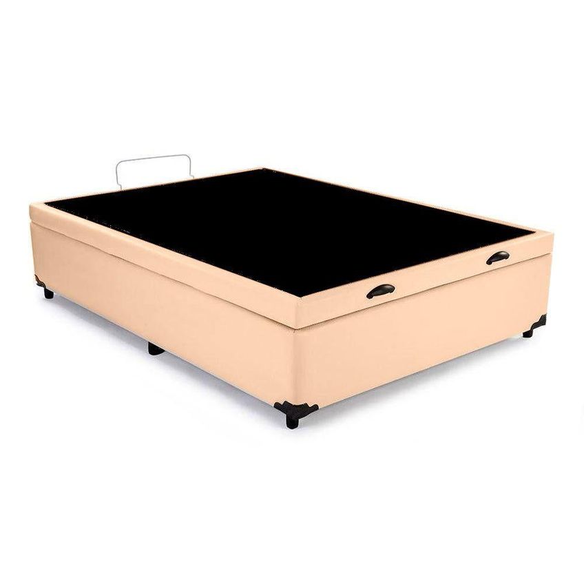 Cama Box Com Baú Casal Homequeen Blindado Reforçado Conjugado Bege - imagem 2