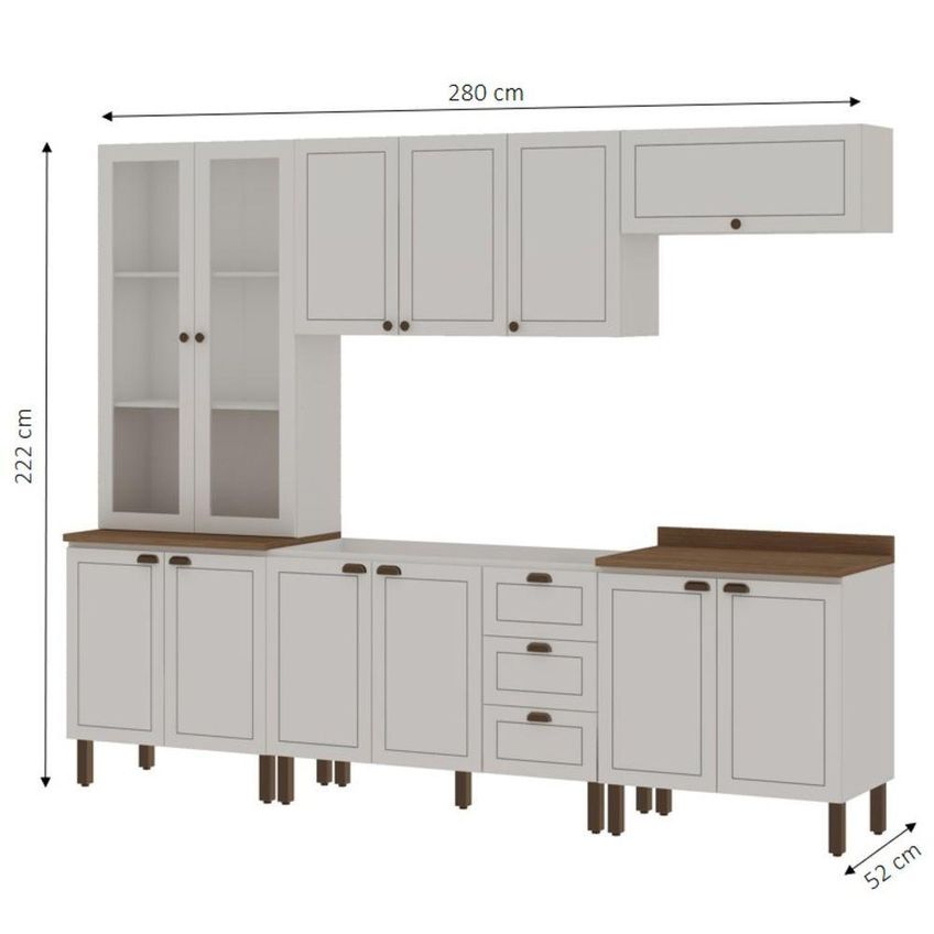Cozinha Americana 5 Peças 12 Portas 3 Gavetas MDF 280cm Branco Genialflex - imagem 2
