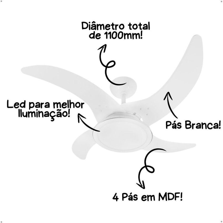 Ventilador De Teto Tron 130W 4 Pás Branco Mareiro 220V - imagem 2