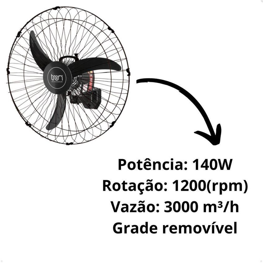 Ventilador De Parede Tron 140w 60cm 3 Pás Preto C1 110v - imagem 3
