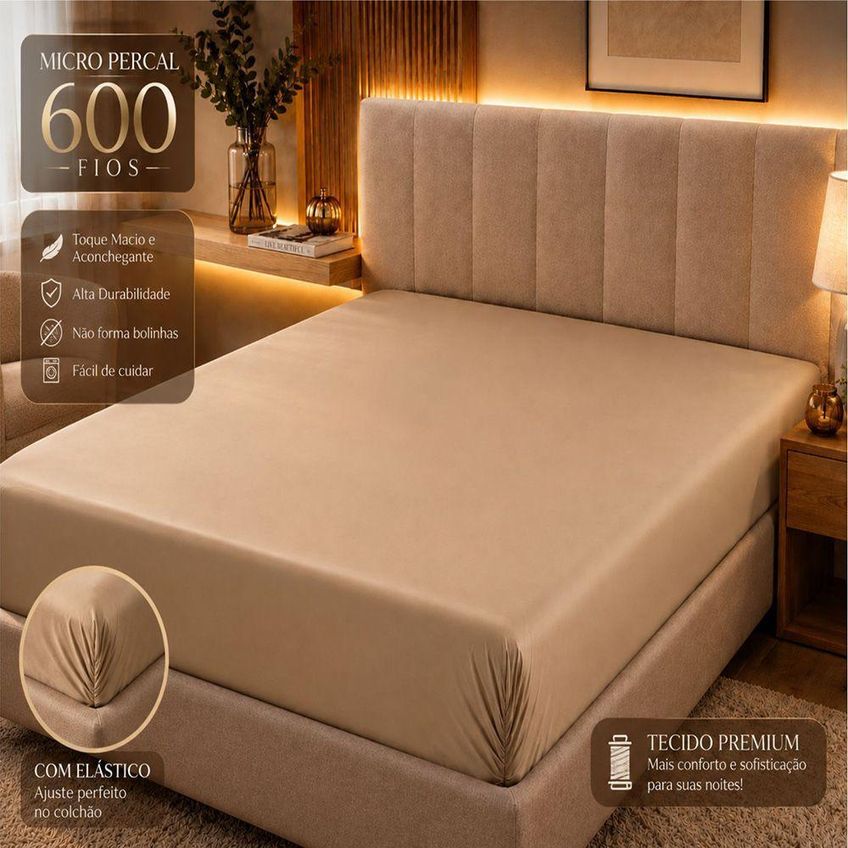 Jogo De Cama Lençol Quality King Micropercal 600 Fios Macio Avelã Casa Show Enxovais - imagem 3