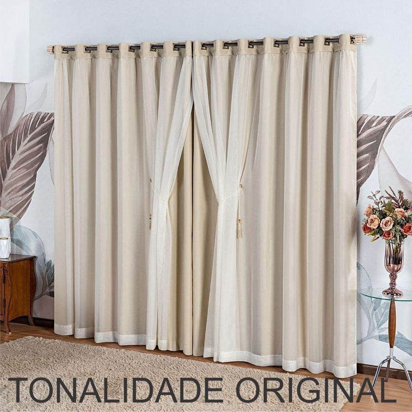 Cortina Realeza Para Varão 3,00m X 2,50m Poliéster Para Decoração Bege - imagem 3
