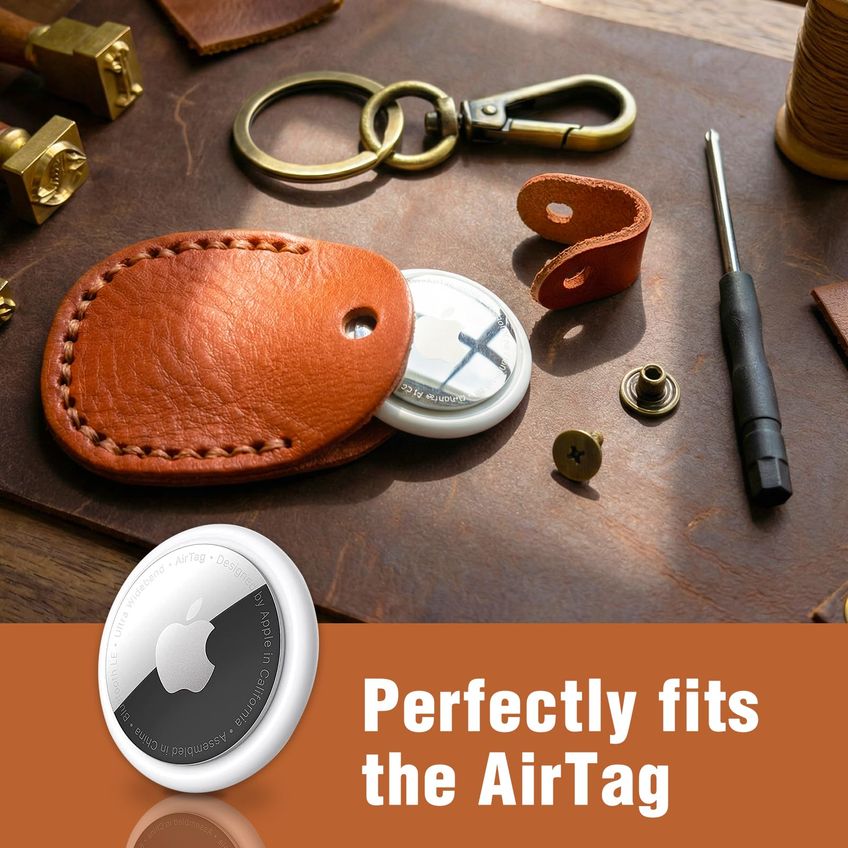 Porta Airtag Q1t5 De Couro Marrom Avermelhado Com Chaveiro - imagem 3