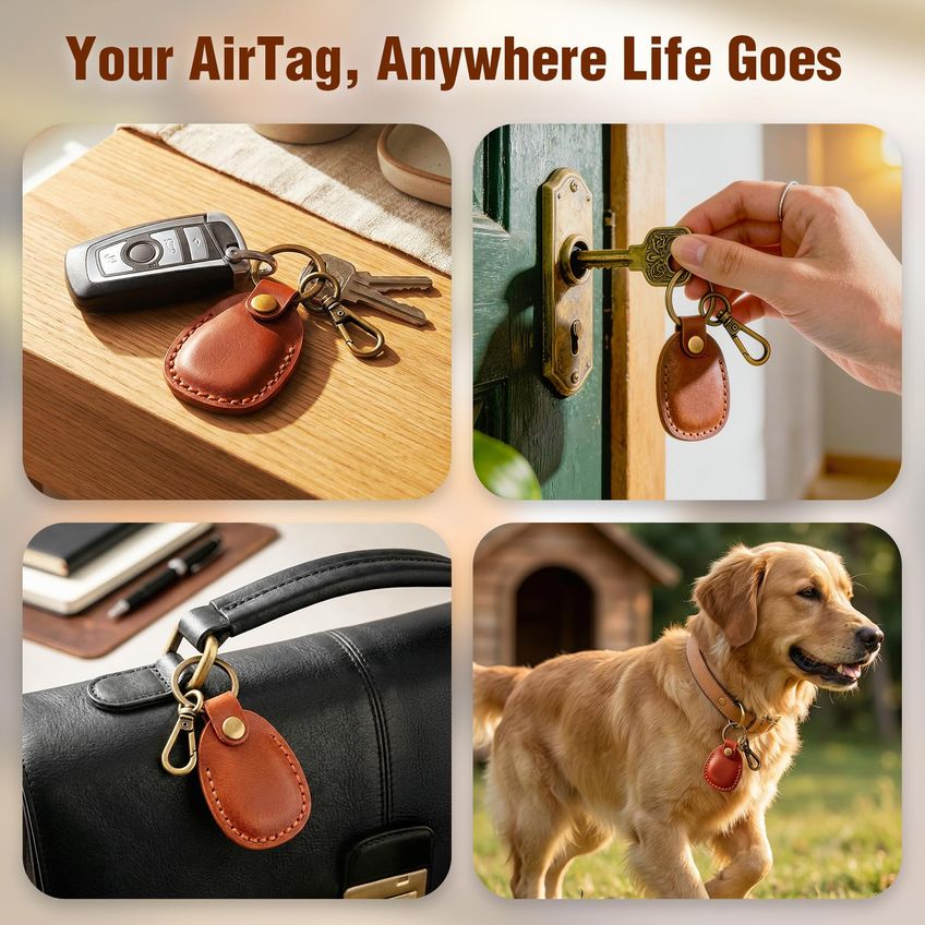 Porta Airtag Q1t5 De Couro Marrom Avermelhado Com Chaveiro - imagem 4