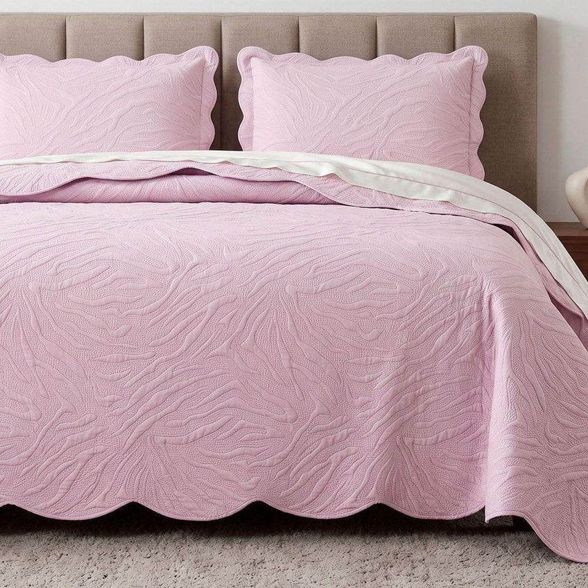 Cobre Leito Colcha Majestic Queen 3 Peças 100% Poliéster Macio Dupla Face Rosa Casa Show Enxovais - imagem 2
