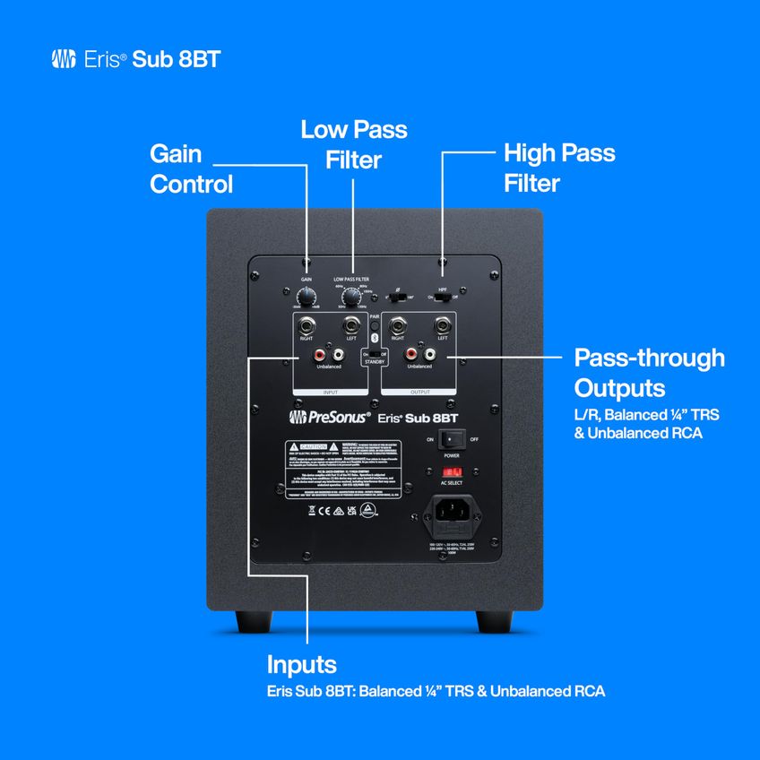 Subwoofer Alimentado Presonus Eris Sub 8bt Bluetooth De 8 Polegadas - imagem 3