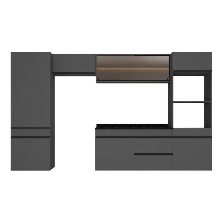 Cozinha Completa Milano 9 Portas 1 Gaveta MDP-MDF 313cm Grafite e Preto Multimóveis - imagem 5