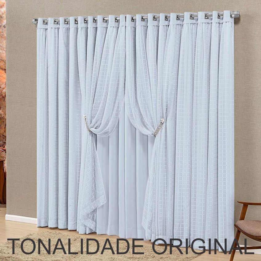 Cortina Canaã Linha Nobre 4,00m X 2,70m Poliéster Para Varão Gelo - imagem 3