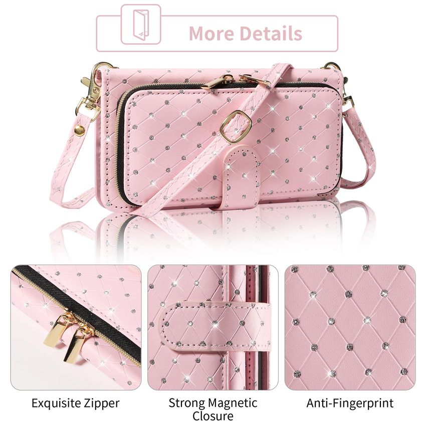 Capa Asuwish Rosa Para iPhone XS/X/10 Com Carteira E Alça Transversal - imagem 4