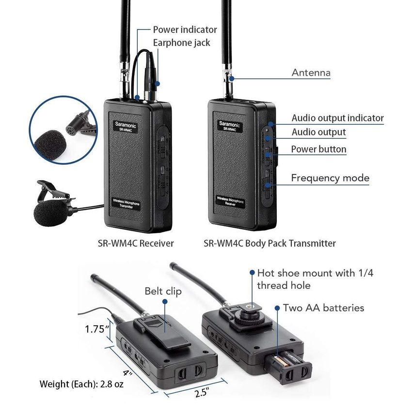 Microfone Sem Fio Saramonic Sr-wm4c – Sistema De Lapela - imagem 3