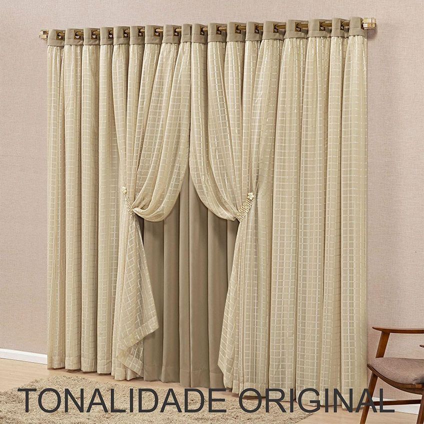 Cortina Canaã Linha Nobre Poliéster Para Sala Chocolate - imagem 3