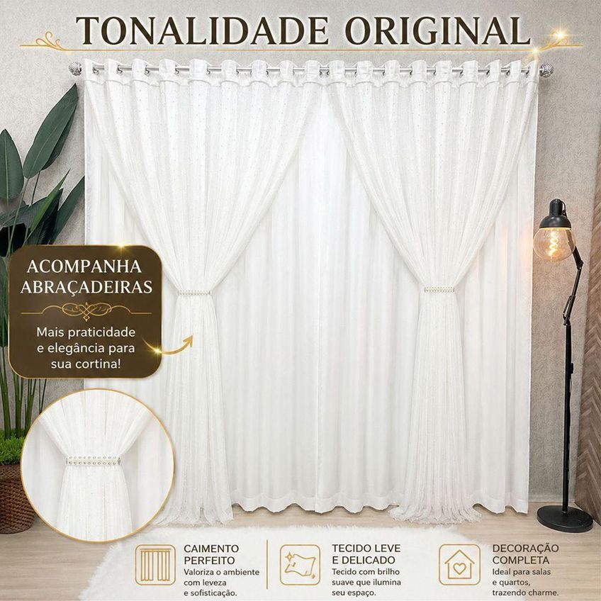 Cortina Premyer Linha Nobre Poliéster Para Sala Branca - imagem 3