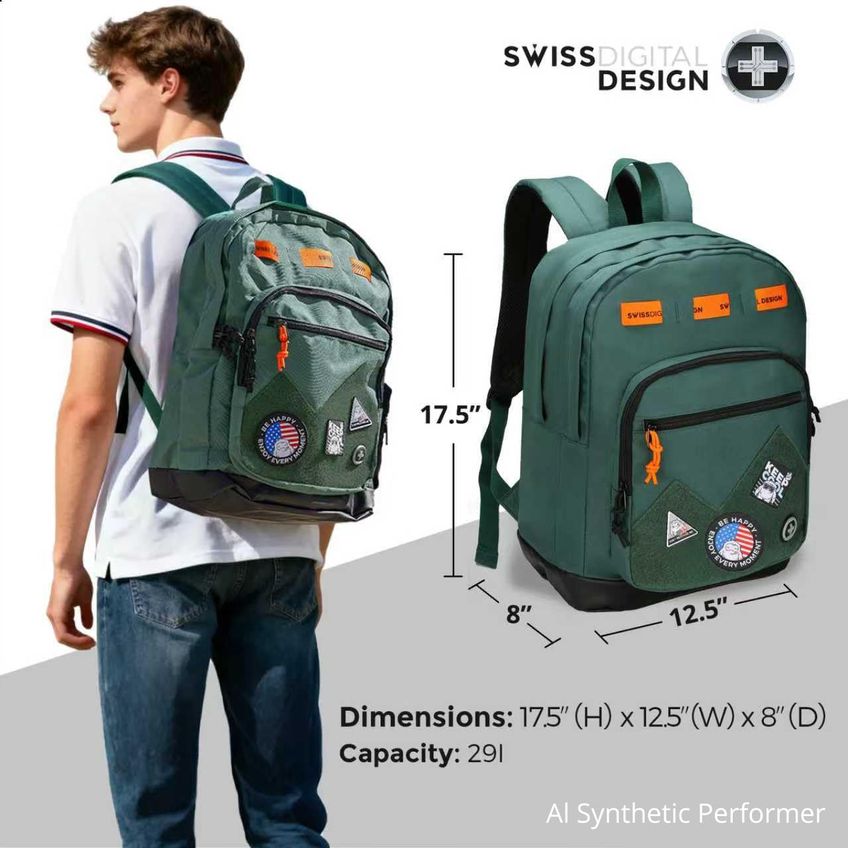 Mochila Swissdigital Sd1718-22 29l Verde Com Patches Personalizáveis - imagem 3