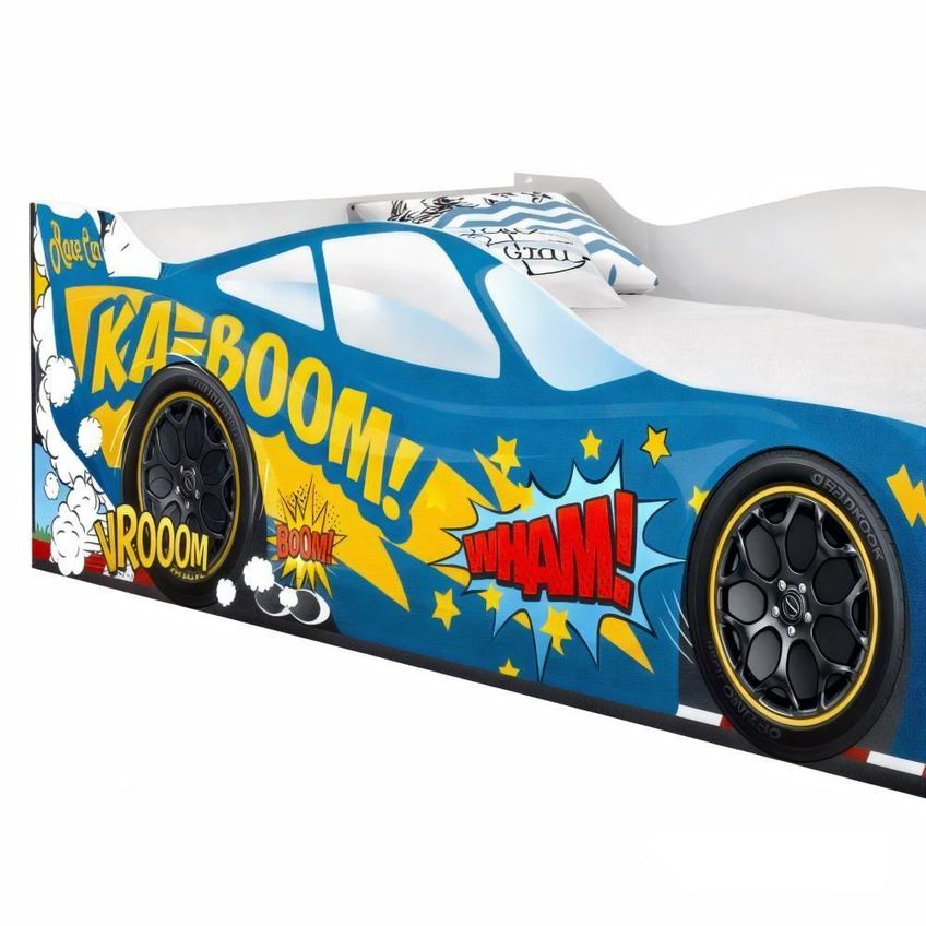 Cama Carro Kaboom Stylo Com Grade De Proteção MDF Azul Casah - imagem 5