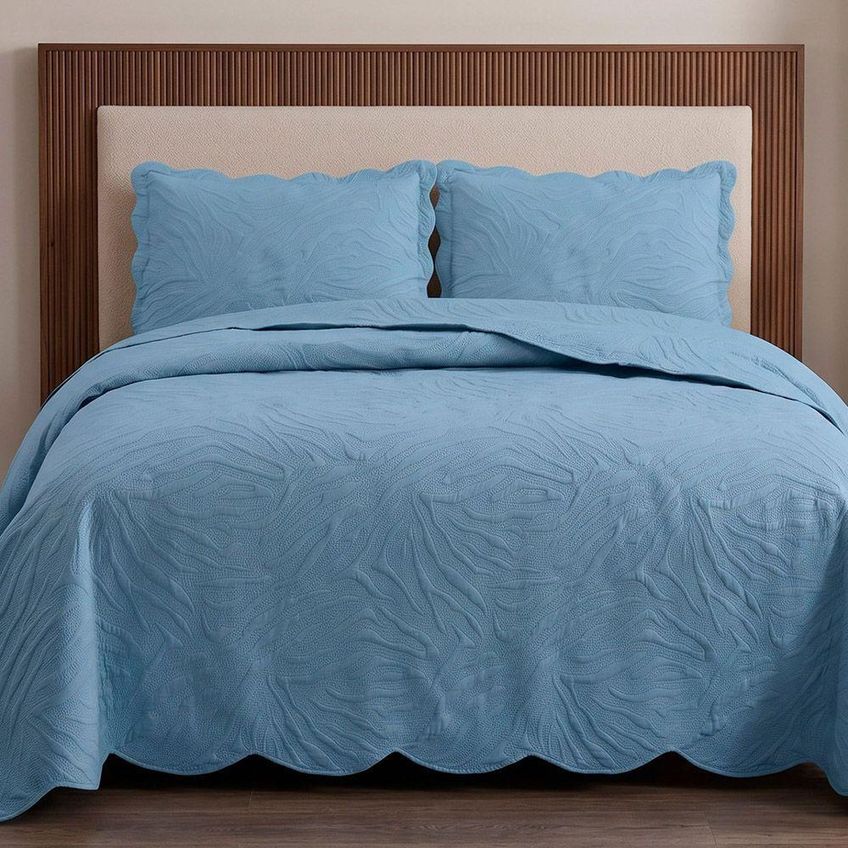 Cobre Leito Colcha Magestic Casal 3 Peças 100% Poliéster Microfibra Dupla Face Azul Casa Show - imagem 2