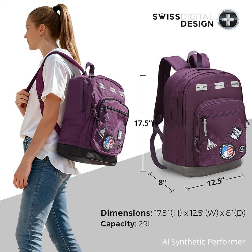 Mochila Swissdigital SD1718-51 Roxa Com Patches - imagem 3