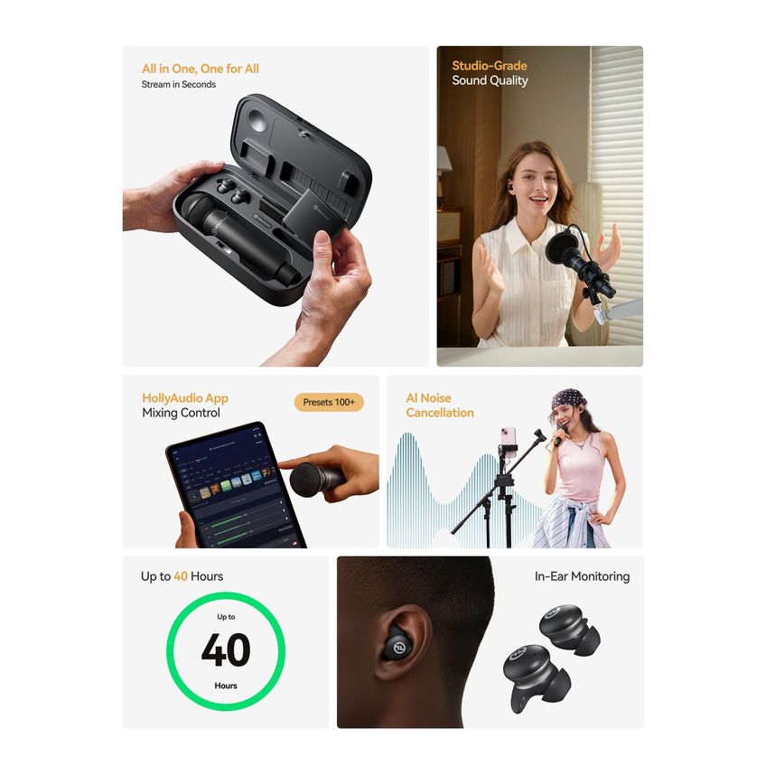 Microfone Hollyland Melo P1 Sistema Vocal Sem Fio - imagem 2