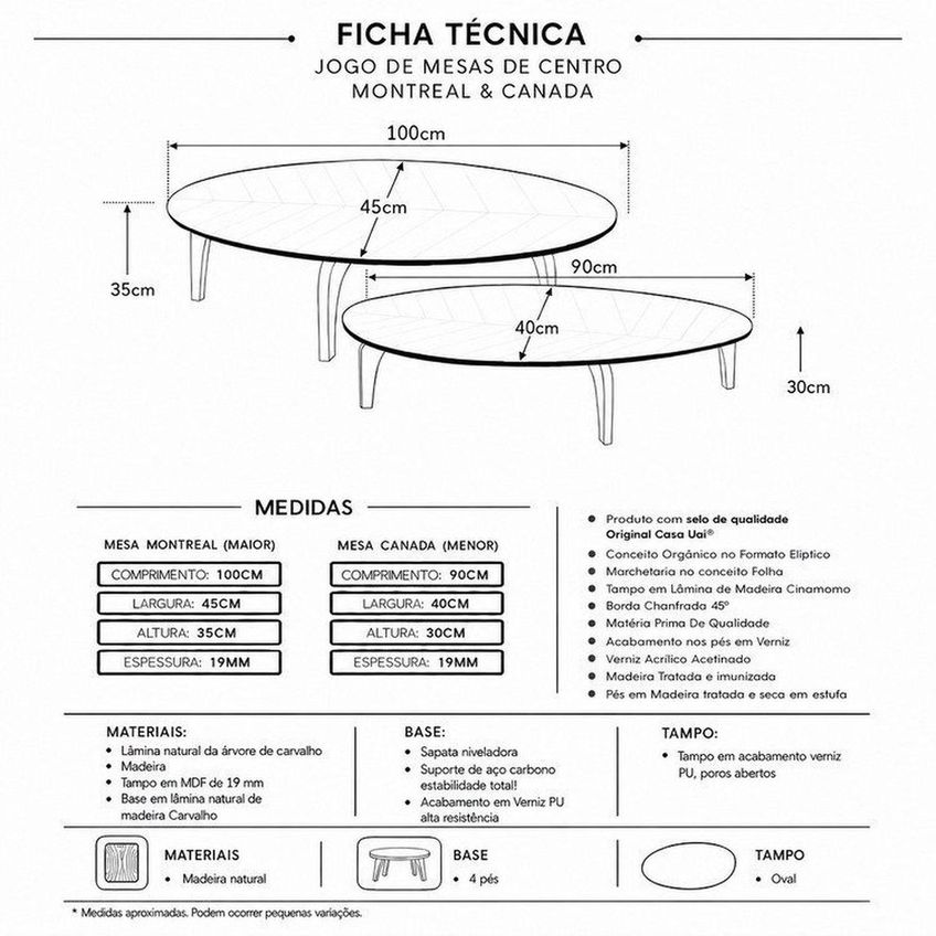 Conjunto De Mesas Orgânicas Concept Folha – Lâminas Naturais E Marchetaria Premium Ébano/Castanho Mel - imagem 3