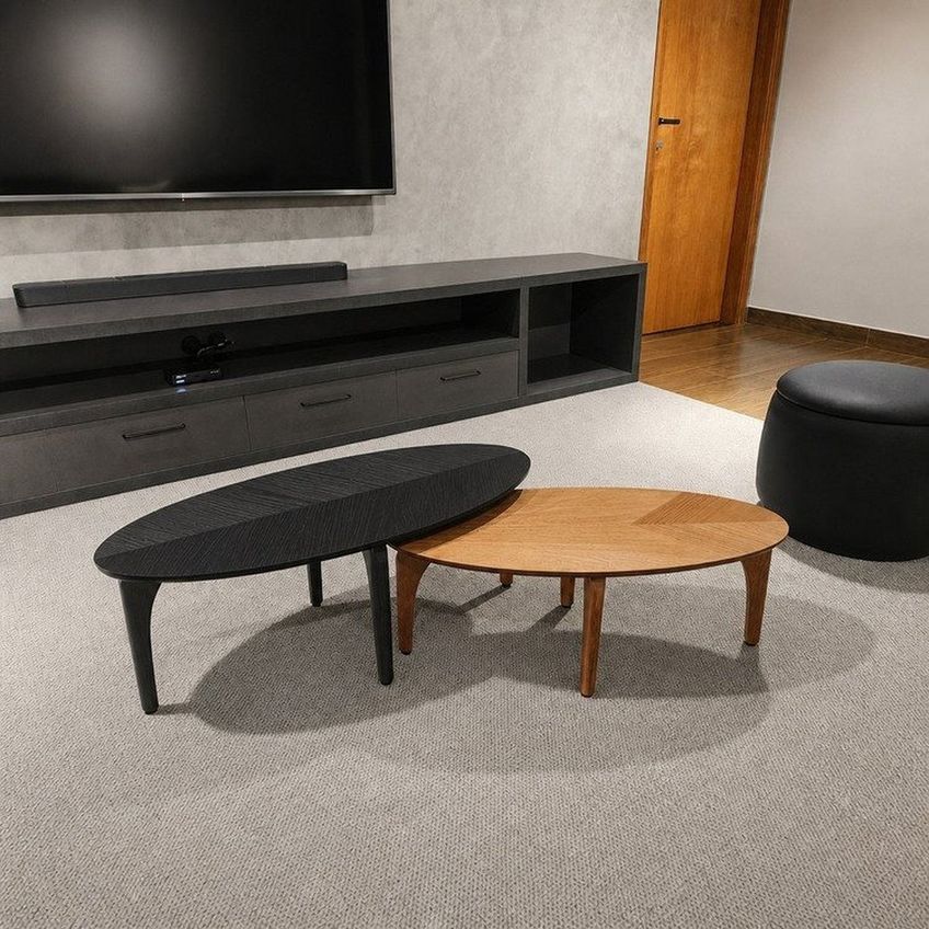 Conjunto De Mesas Orgânicas Concept Folha – Lâminas Naturais E Marchetaria Premium Ébano/Castanho Mel - imagem 4