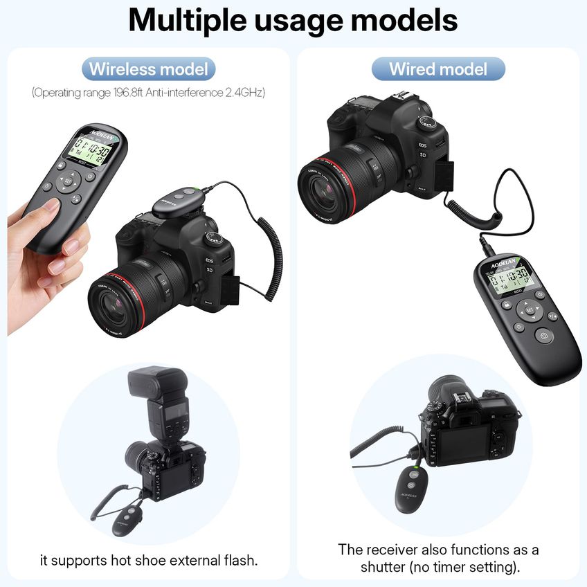 Controle Remoto De Obturador Aodelan Para Canon Com Temporizador Sem Fio Até 60m - imagem 3