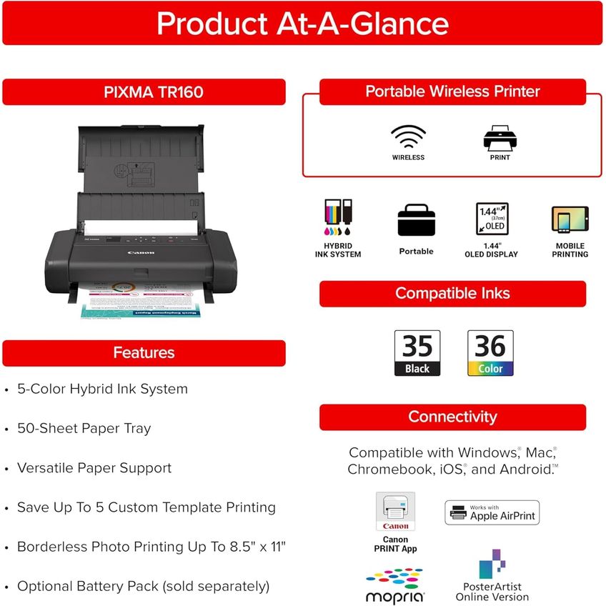 Impressora Canon Pixma Tr160 Sem Fio E Portátil 110v/220v - imagem 3