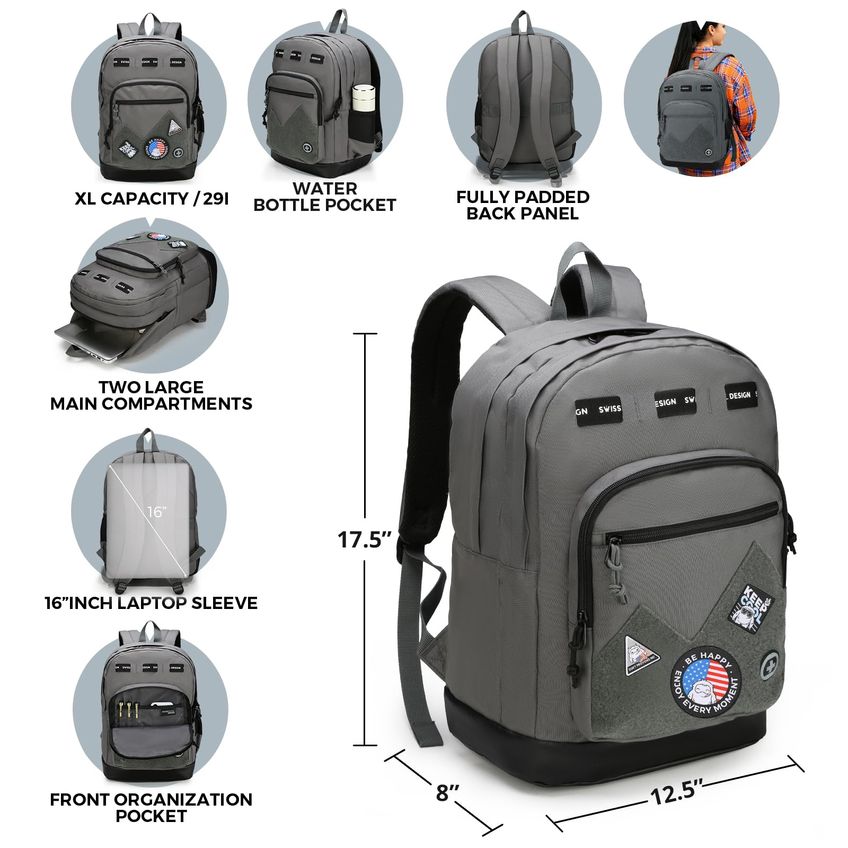 Mochila Swissdigital Sd1718-03 Cinza 29l Com Patches - imagem 3