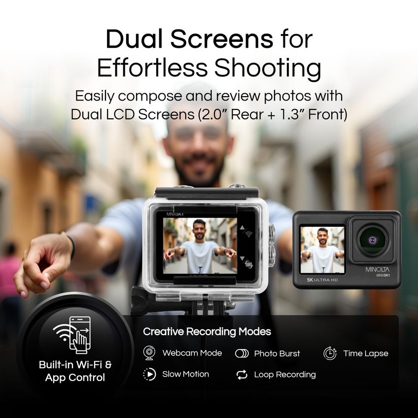 Câmera De Ação Minolta Mnx5k1 5k Uhd Wi-Fi À Prova D'água 30m - imagem 4