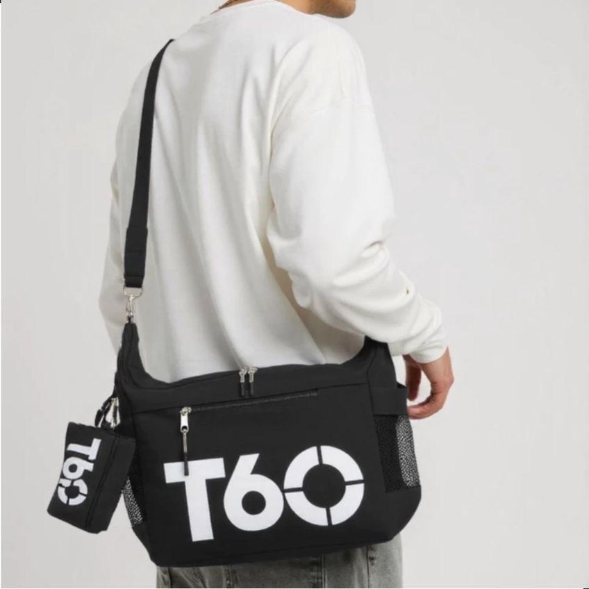 Bolsa Esportiva Transversal Com Nécessaire Nylon Preto Unissex Para Academia E Viagem - imagem 4