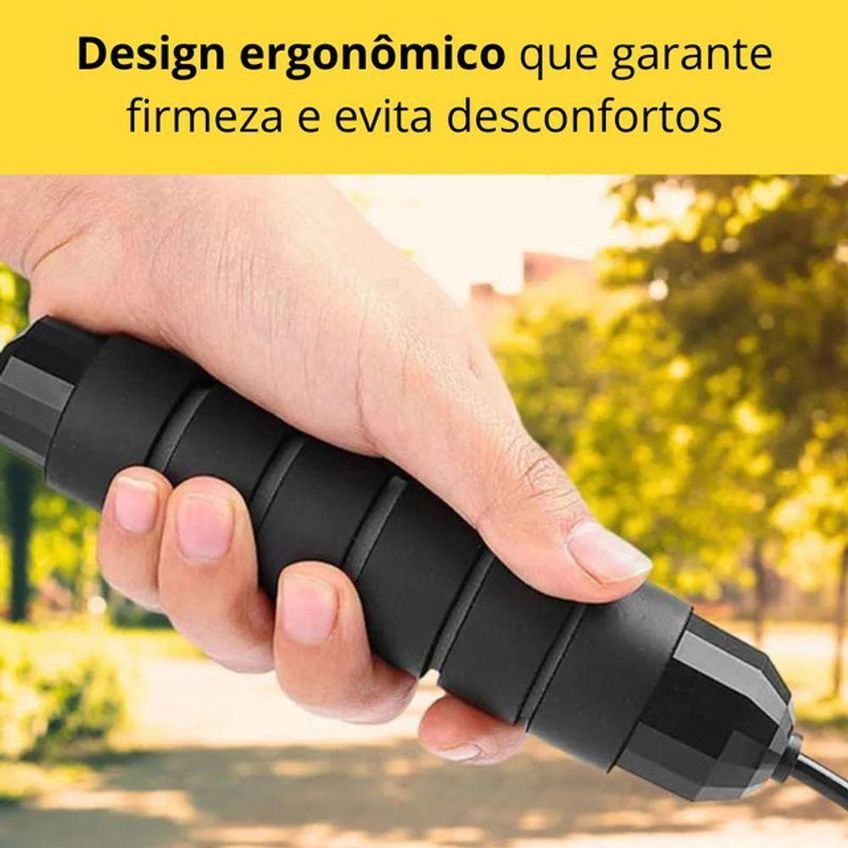 Corda De Pular Ajustável 2,8m Fitness Treino Funcional Rolamentos De Esferas Preto Único - imagem 3
