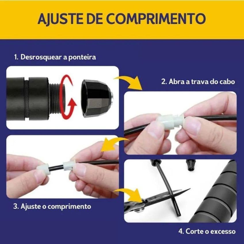 Corda De Pular Ajustável 2,8m Fitness Treino Funcional Rolamentos De Esferas Preto Único - imagem 4