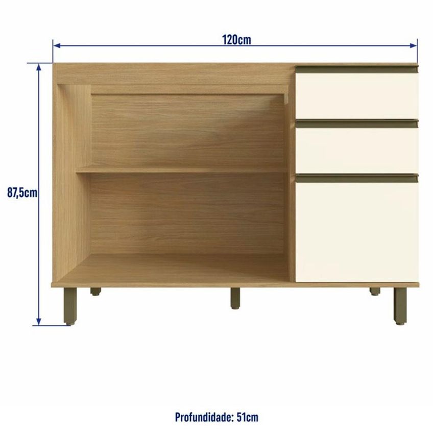 Balcão De Pia Casamia Dubai Em Mdf, 2 Portas, Louro Freijó E Champanhe, 120 Cm - imagem 3