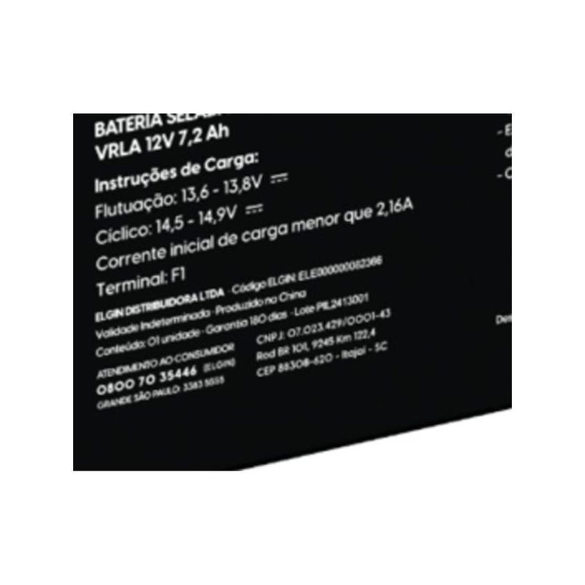 Bateria F187 12V 7,2Ah VRLA-AGM Selada Cinza Elgin - imagem 2