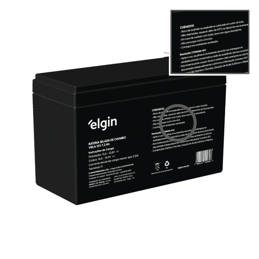 Bateria F187 12V 7,2Ah VRLA-AGM Selada Cinza Elgin - imagem 4