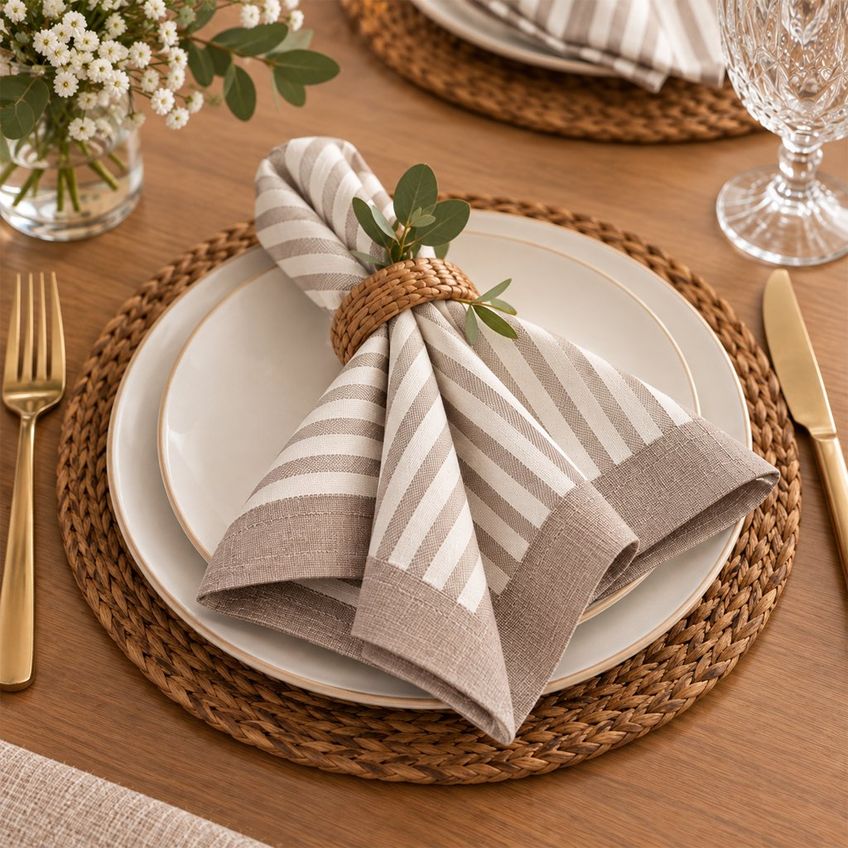 Jogo De Guardanapos Fio Tinto 2 Peças 40x40cm 100% Algodão Tessi Stripes Taupe - imagem 2